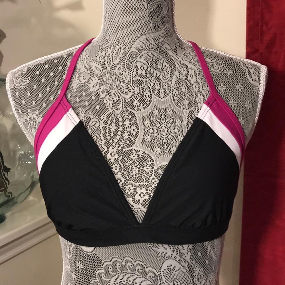 Pink/White/Black Bikini Top
